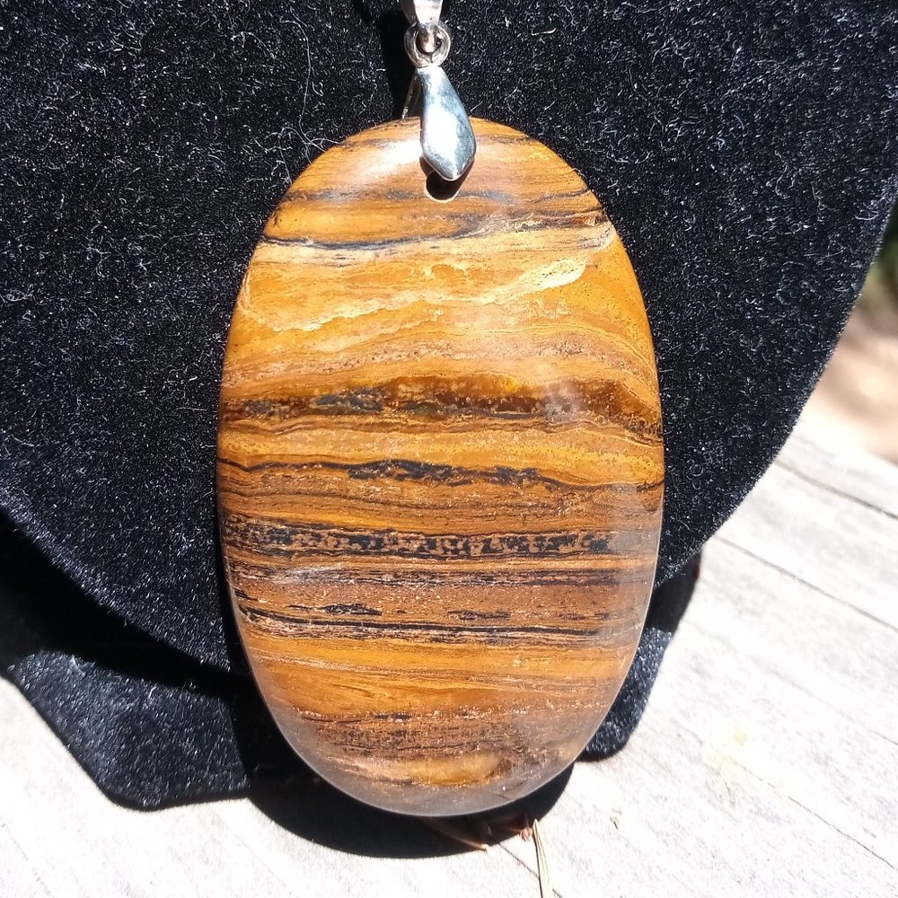 Oval Tiger's Eye & Jasper Silver Necklace - Picture 1 of 10